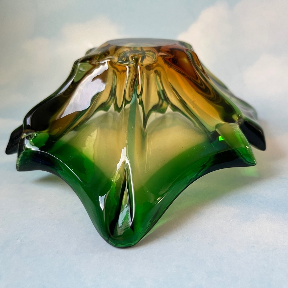 VINTAGE Dish Art Glass Art Deco Green Gold - Picture 5 of 10